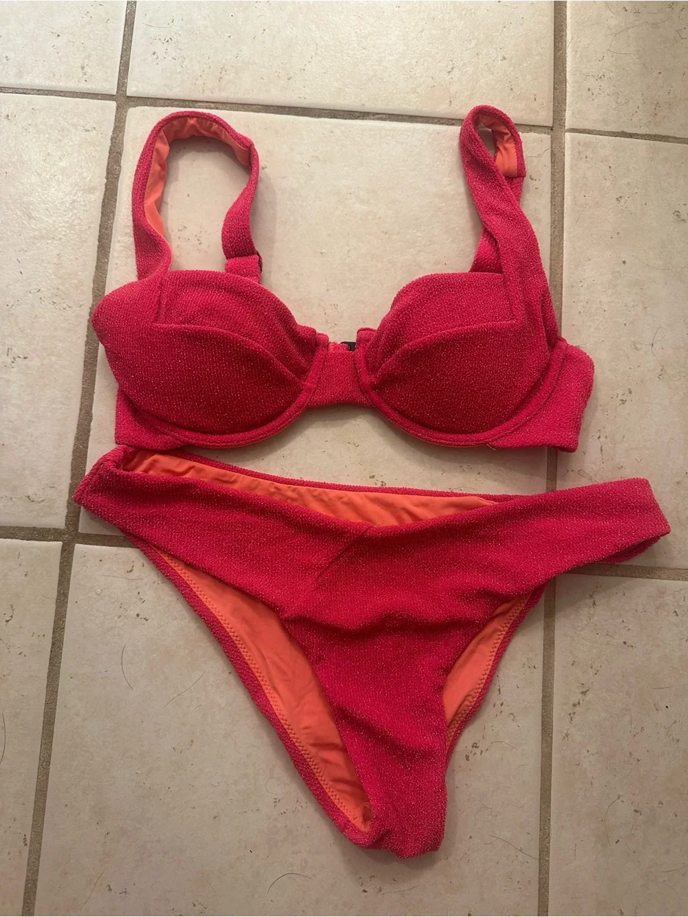 Sparkly vetchy coral pink Two-Piece Bikini Set - super comfortable! - Picture 1 of 4